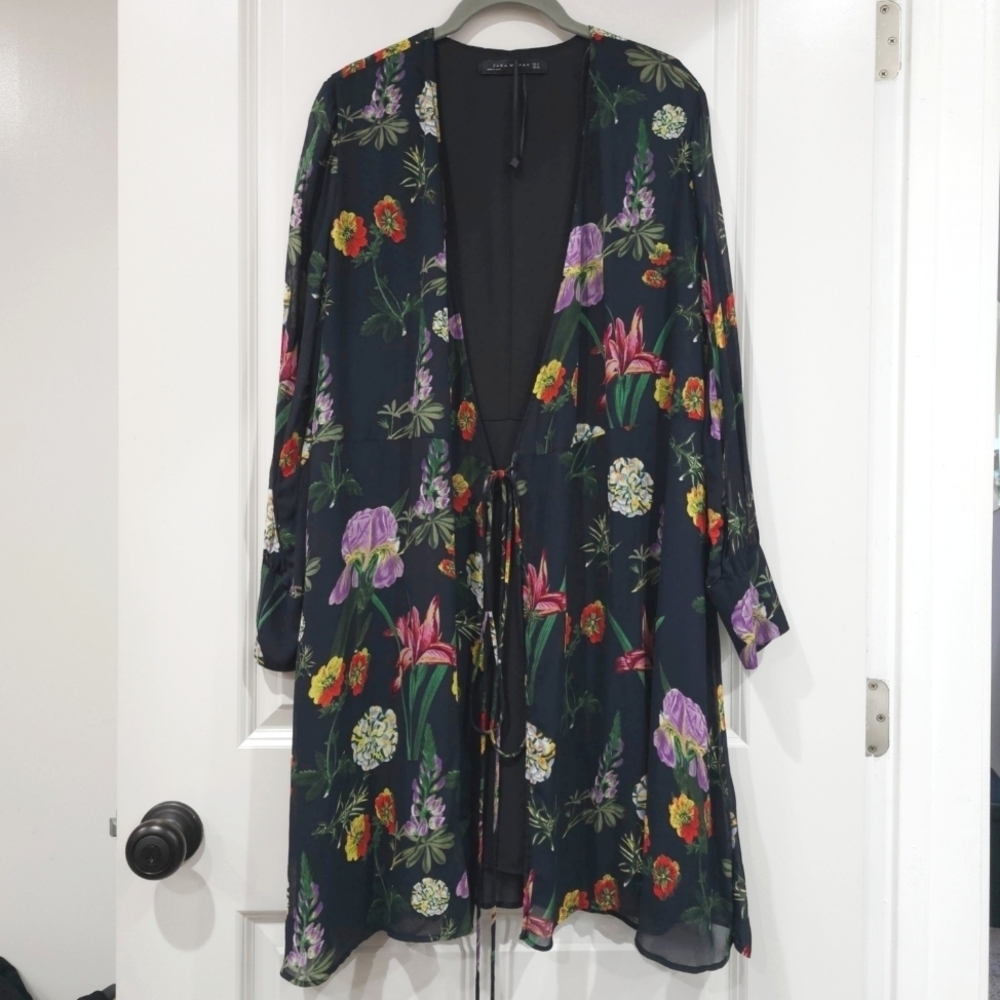 ZARA Black With Colorful Florals True Wrap Dress, Lightweight, Size Medium - Picture 6 of 16